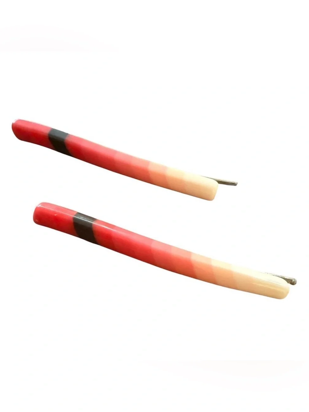 1970s Vintage Metal Back Hair Clips Bobby Pins in Red & Orange, Deadstock, 2.5”